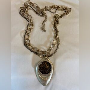 Chico’s Chunky Multi Chain Necklace Large Animal Print Pendant